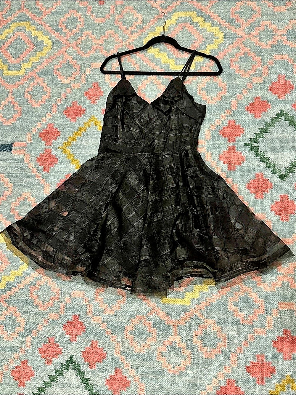 Ark & Co Black Sheer Plaid Fit & Flare Mini Dress M